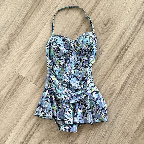 Shore Shapes‎ Swimwear One Piece With Skirt Womens 8 Retro Pinup Resort Beach - Picture 1 of 8